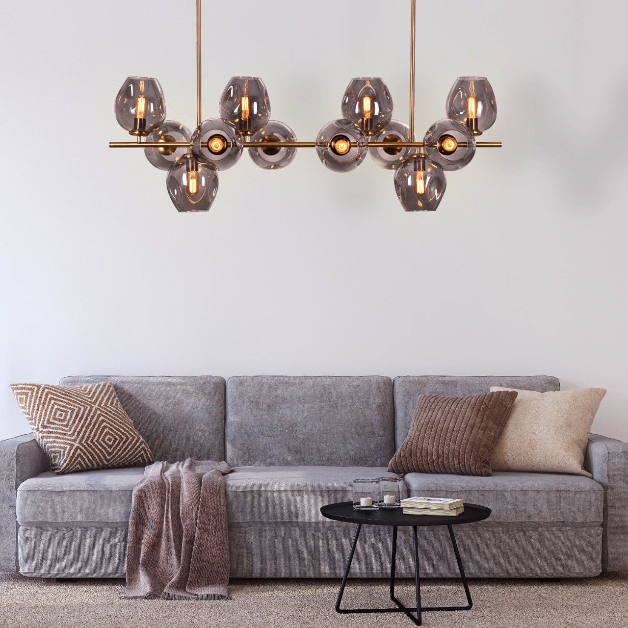 The Night Is Young (Large, Smokey Grey, 12 Head) Glass Chandelier